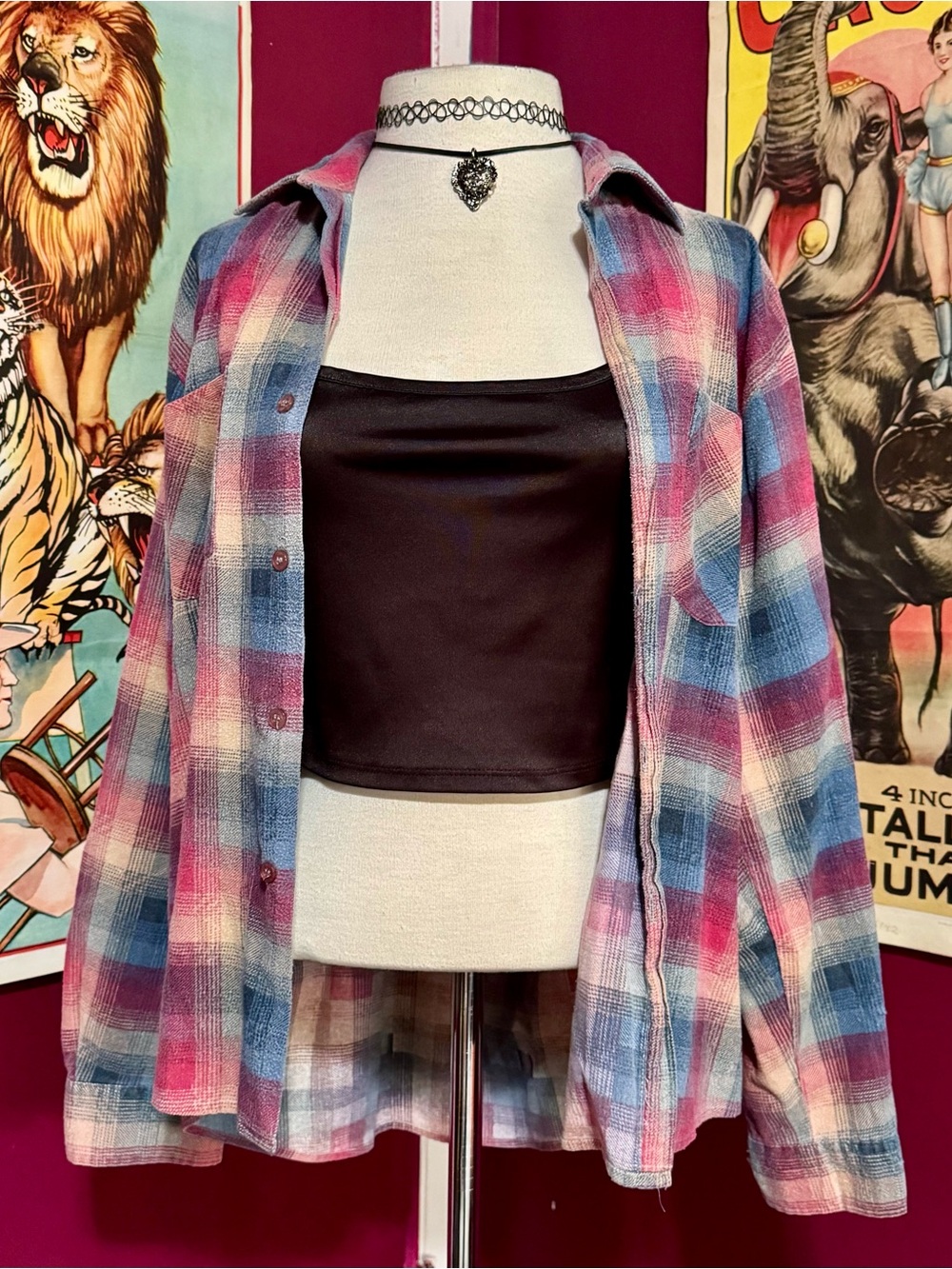Medium 90s Vintage Rugged Wear by RVSP Pink and Blue Plaid Shirt